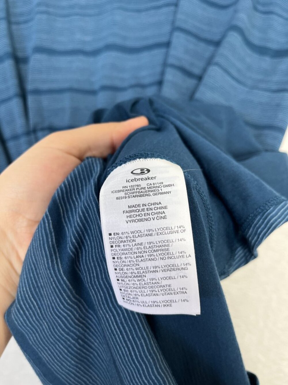Icebreaker Merino Wool Cool-Lite™ BlueYanni Tee Dress Combed Lines sz L Outdoors - Picture 7 of 8
